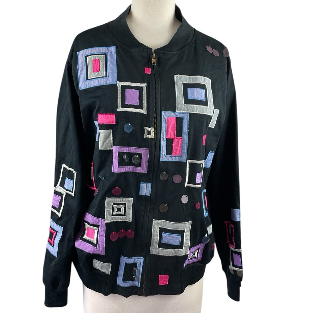 Michael‎ Simon Lite Vintage Colorful Geometric Sequined Cotton Jacket, Size L